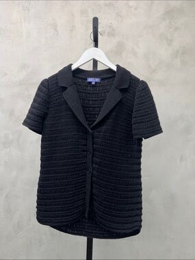Vivienne Tam Black Textured Short-Sleeve Knit Polo